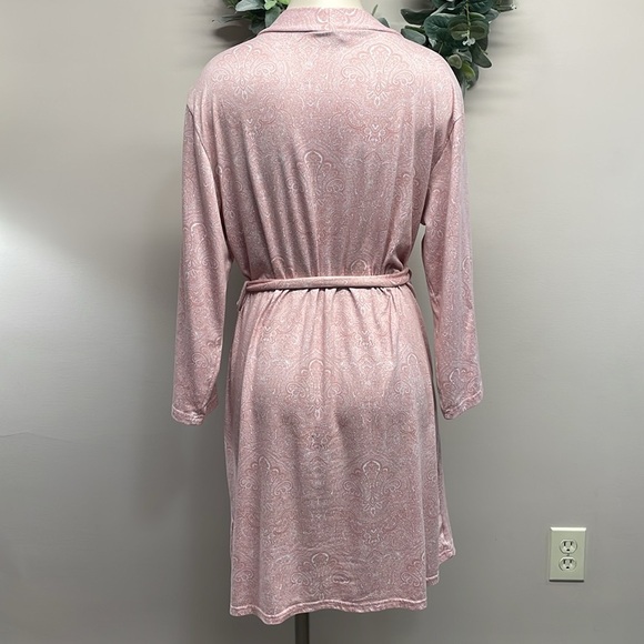 Tahari Belted Paisley Print Stretch Knit Robe Lace Shoulder Accents M - Picture 6 of 16